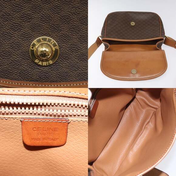 CELINE Macadam Canvas Shoulder Bag Pvc Leather Brown Gold - Picture 11 of 13